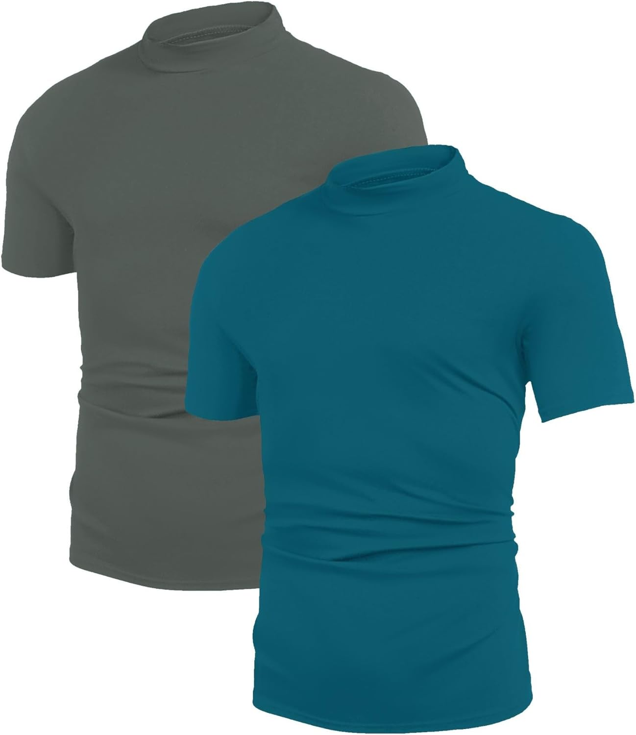Poriff Men's Casual Mock Turtleneck Pullover Tops Short Sleeve Slim Fit T-Shirts Basic Solid Color Tees