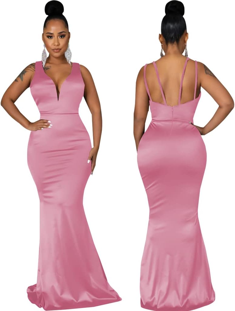 JTNFairy Women's Sexy Ruffle Sleeveless One Shoulder Bodycon Dresses Classy Pencil Curvy Party Evening Long Formal Dress
