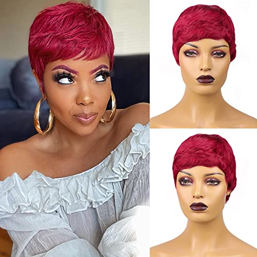 Vogue Pixie Wigs Short Black Wavy Layered Short Human Hair Wigs for Black Women (1B#)