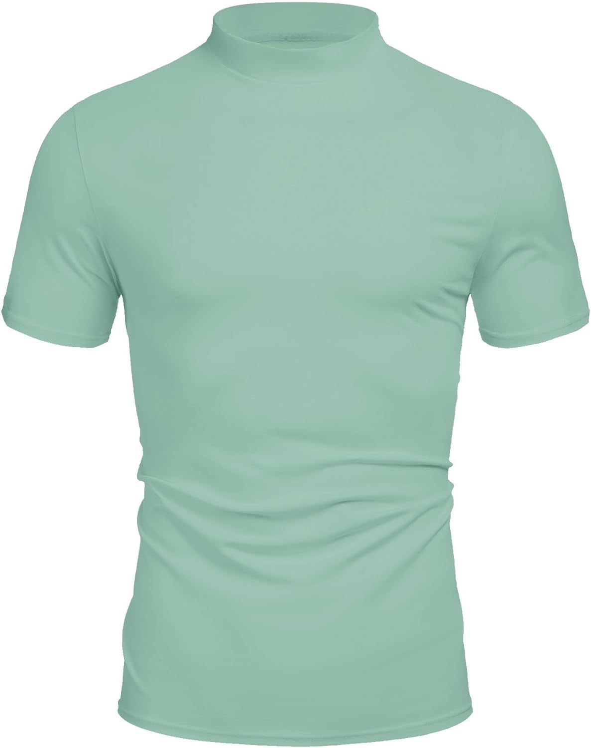 Poriff Men's Casual Mock Turtleneck Pullover Tops Short Sleeve Slim Fit T-Shirts Basic Solid Color Tees