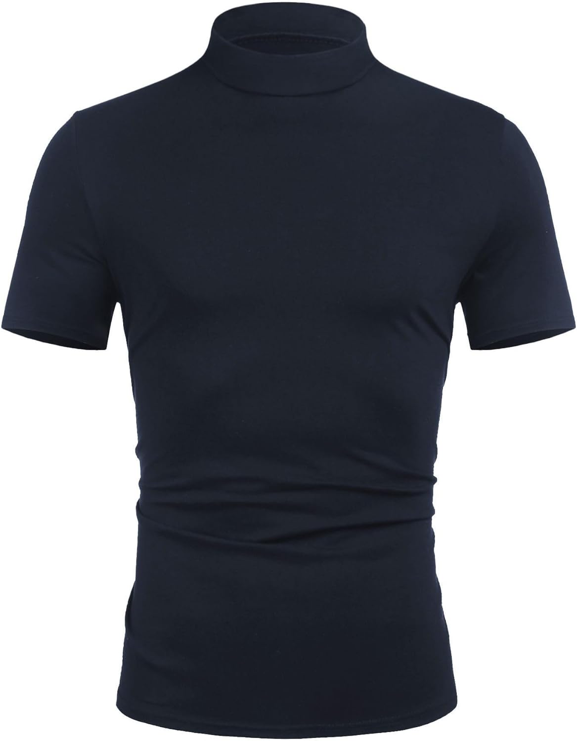 Poriff Men's Casual Mock Turtleneck Pullover Tops Short Sleeve Slim Fit T-Shirts Basic Solid Color Tees