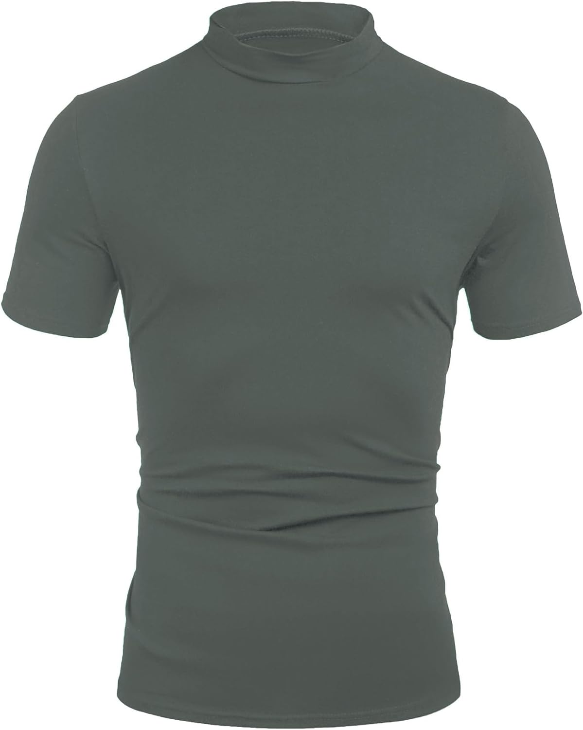 Poriff Men's Casual Mock Turtleneck Pullover Tops Short Sleeve Slim Fit T-Shirts Basic Solid Color Tees