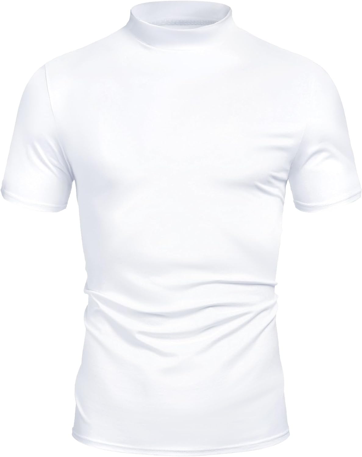Poriff Men's Casual Mock Turtleneck Pullover Tops Short Sleeve Slim Fit T-Shirts Basic Solid Color Tees