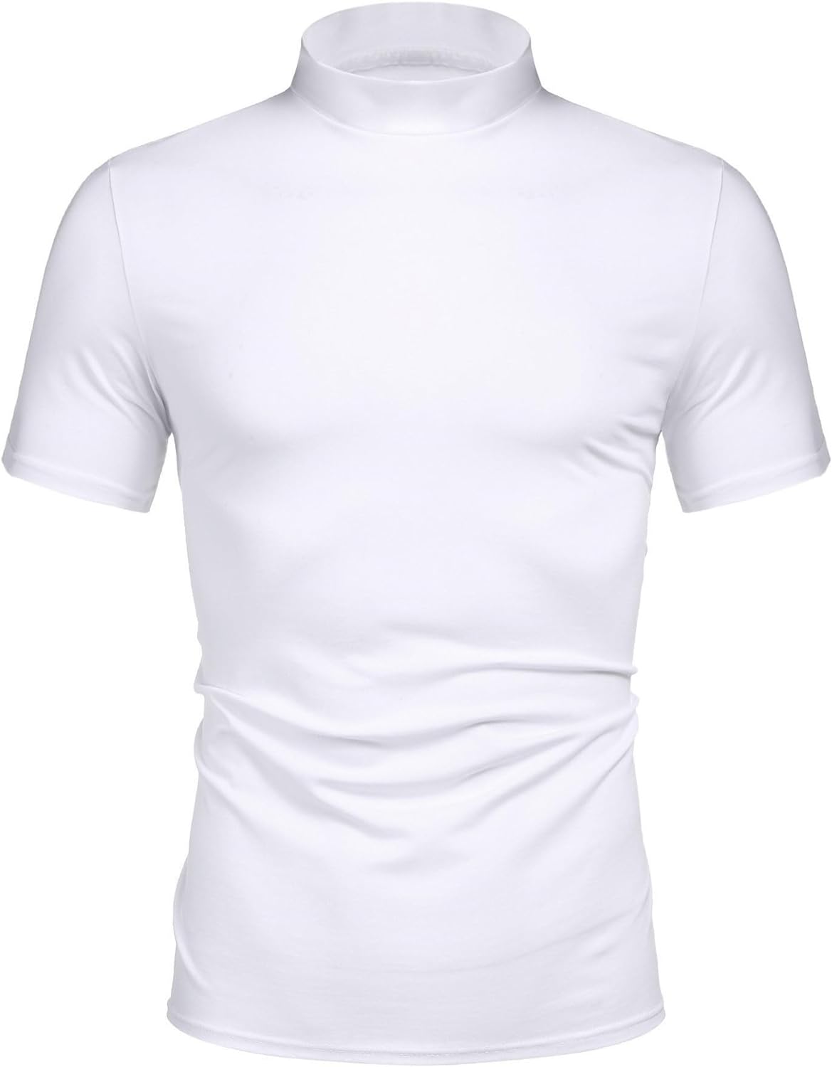 Poriff Men's Casual Mock Turtleneck Pullover Tops Short Sleeve Slim Fit T-Shirts Basic Solid Color Tees