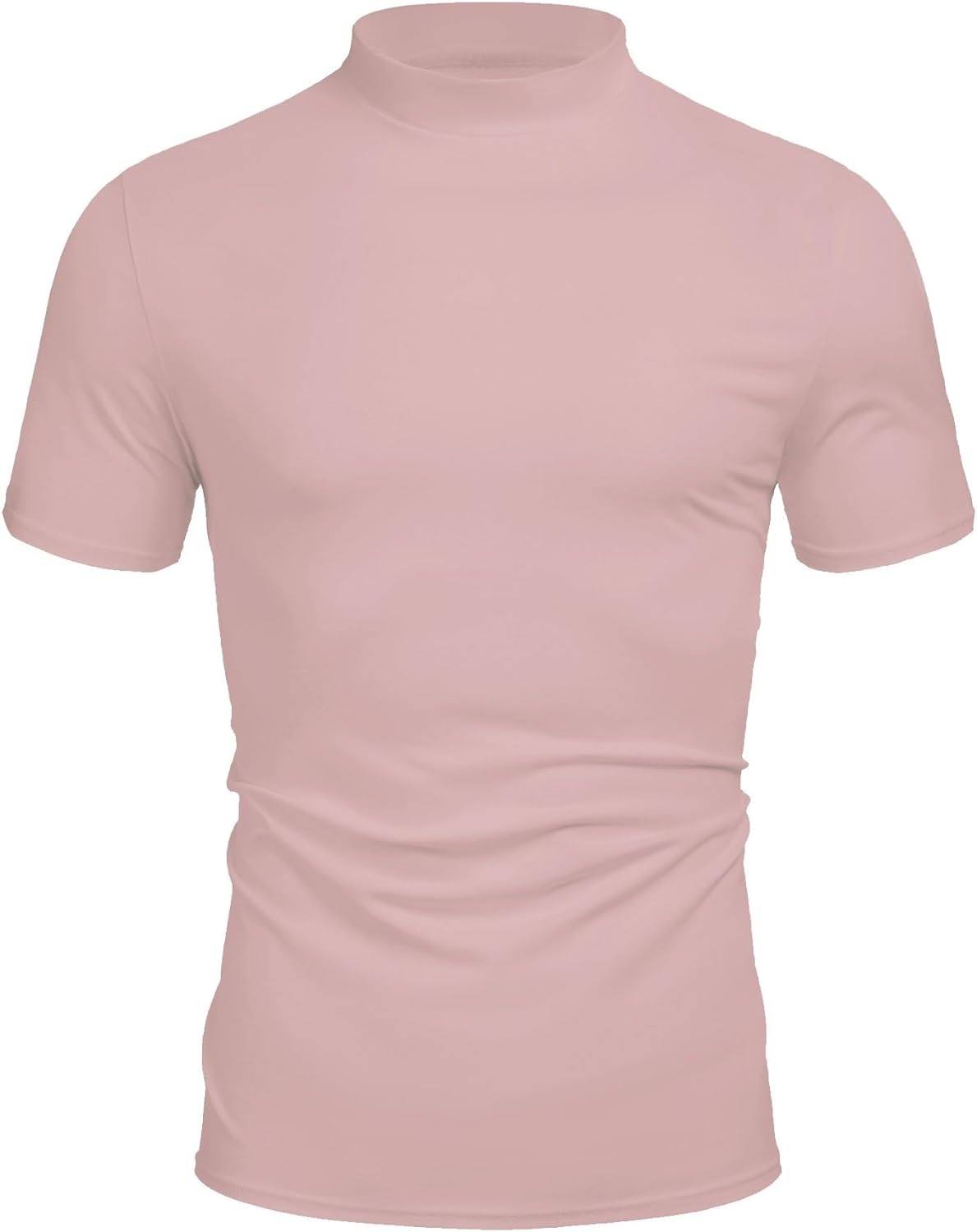 Poriff Men's Casual Mock Turtleneck Pullover Tops Short Sleeve Slim Fit T-Shirts Basic Solid Color Tees