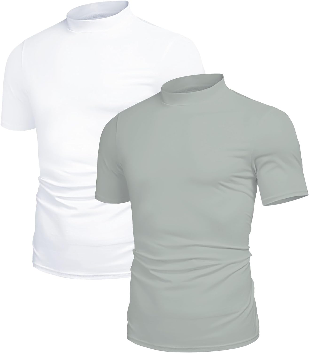 Poriff Men's Casual Mock Turtleneck Pullover Tops Short Sleeve Slim Fit T-Shirts Basic Solid Color Tees