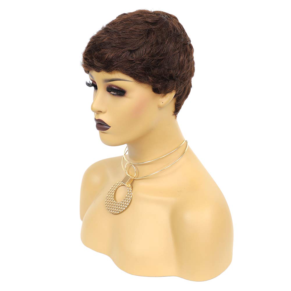 Vogue Pixie Wigs Short Black Wavy Layered Short Human Hair Wigs for Black Women (1B#)