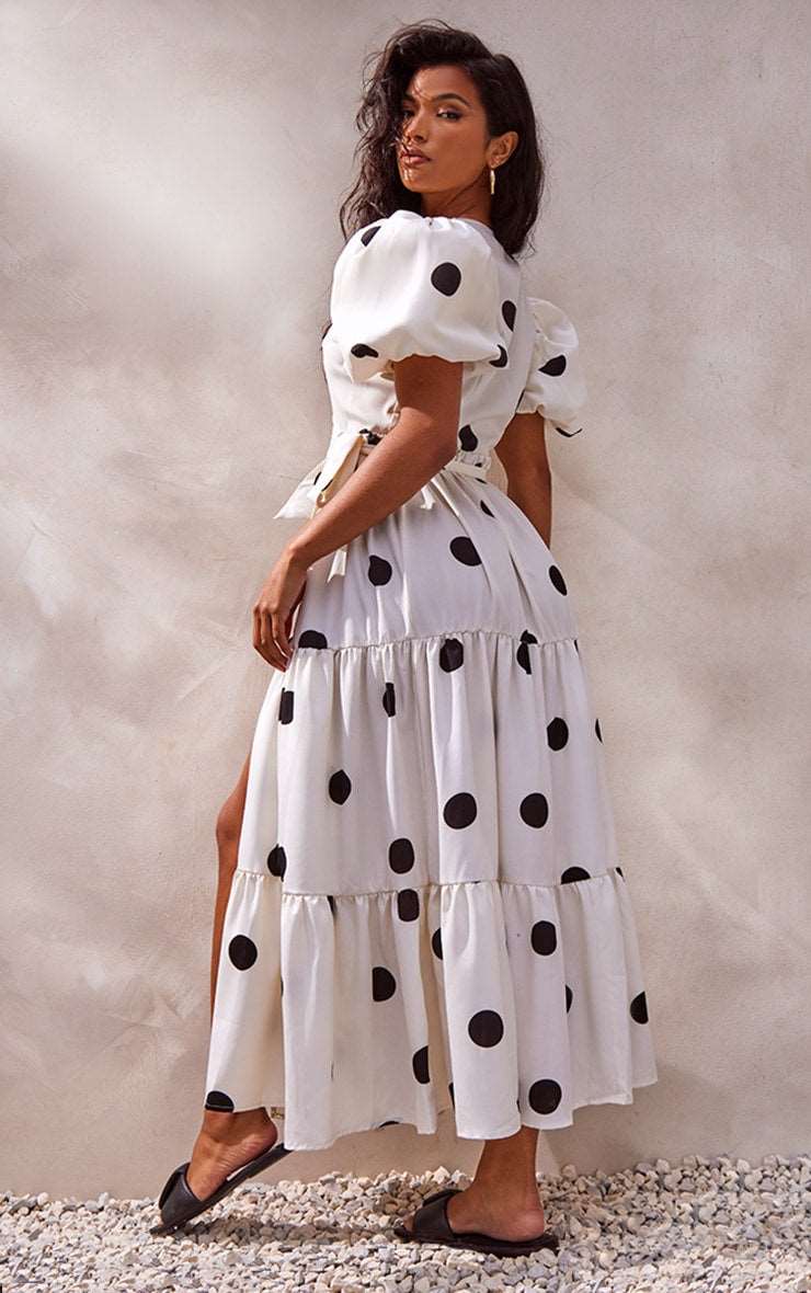 Black Woven Puff Sleeve Wrap Midaxi Dress