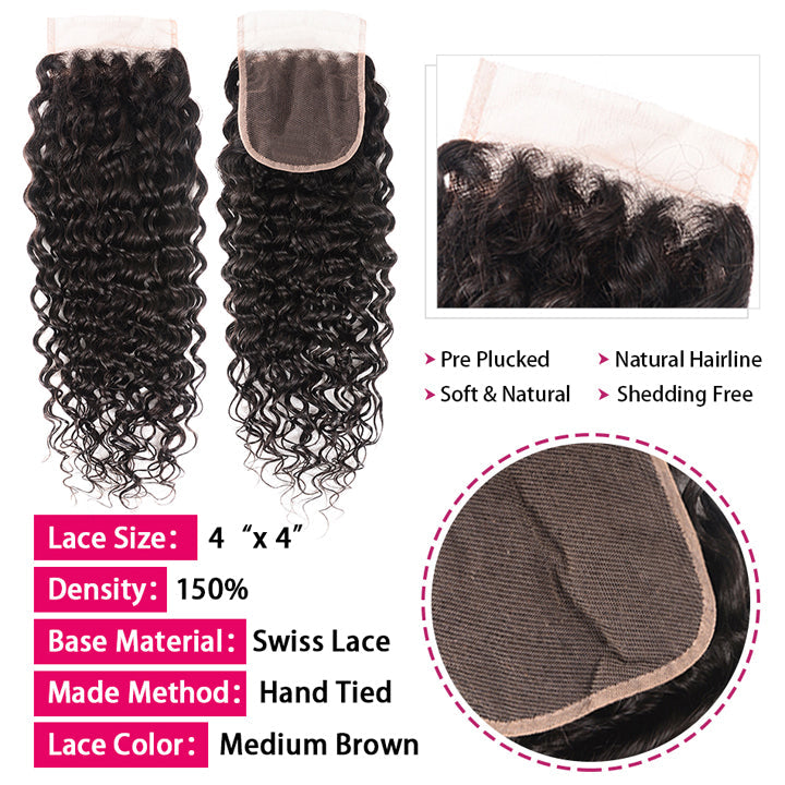 Water Wave Hair 3 Bundles With Closure Wet And Wavy Human Hair Weave Bundles With Lace Closure