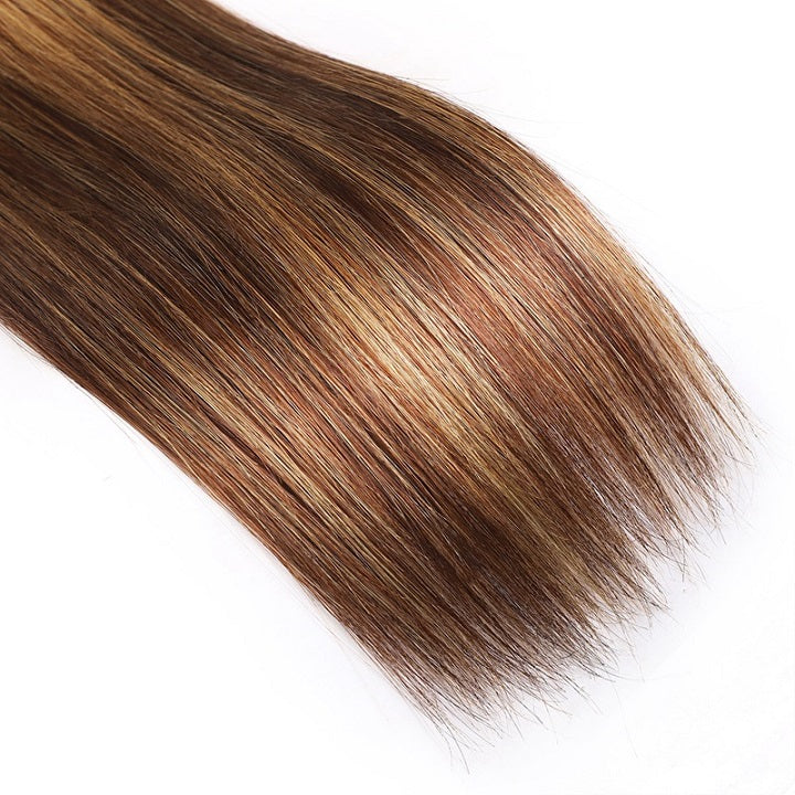 Highlight Brown Bundles With Closure Ombre Honey Blonde Straight Human Hair