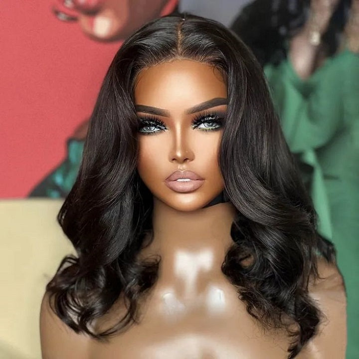 Flash Deal $139.99 16" 9x6 Pre Cut Lace Wavy Bob Wig Glueless Human Hair Wig