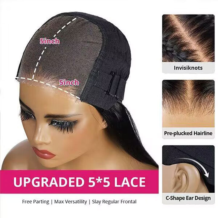 Straight Pixie Bob Wig With Swept Bangs Pre Cut Lace Glueless Wig