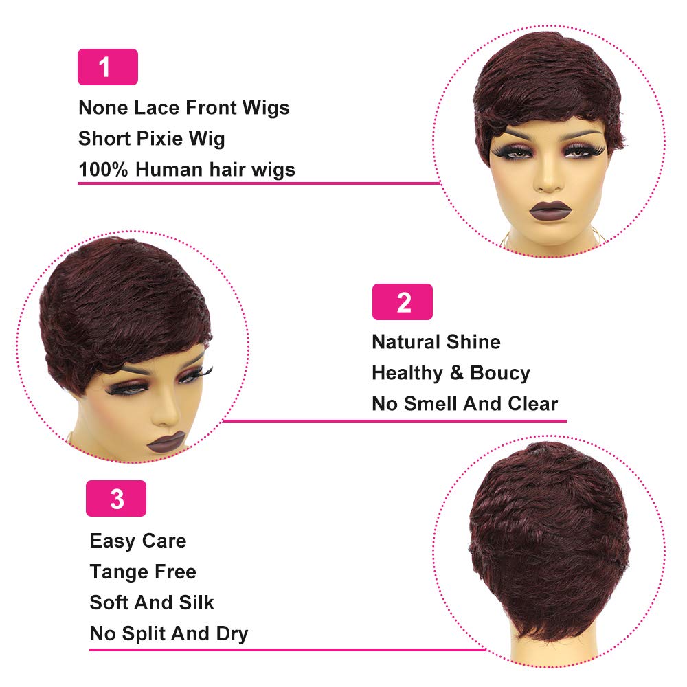 Vogue Pixie Wigs Short Black Wavy Layered Short Human Hair Wigs for Black Women (1B#)