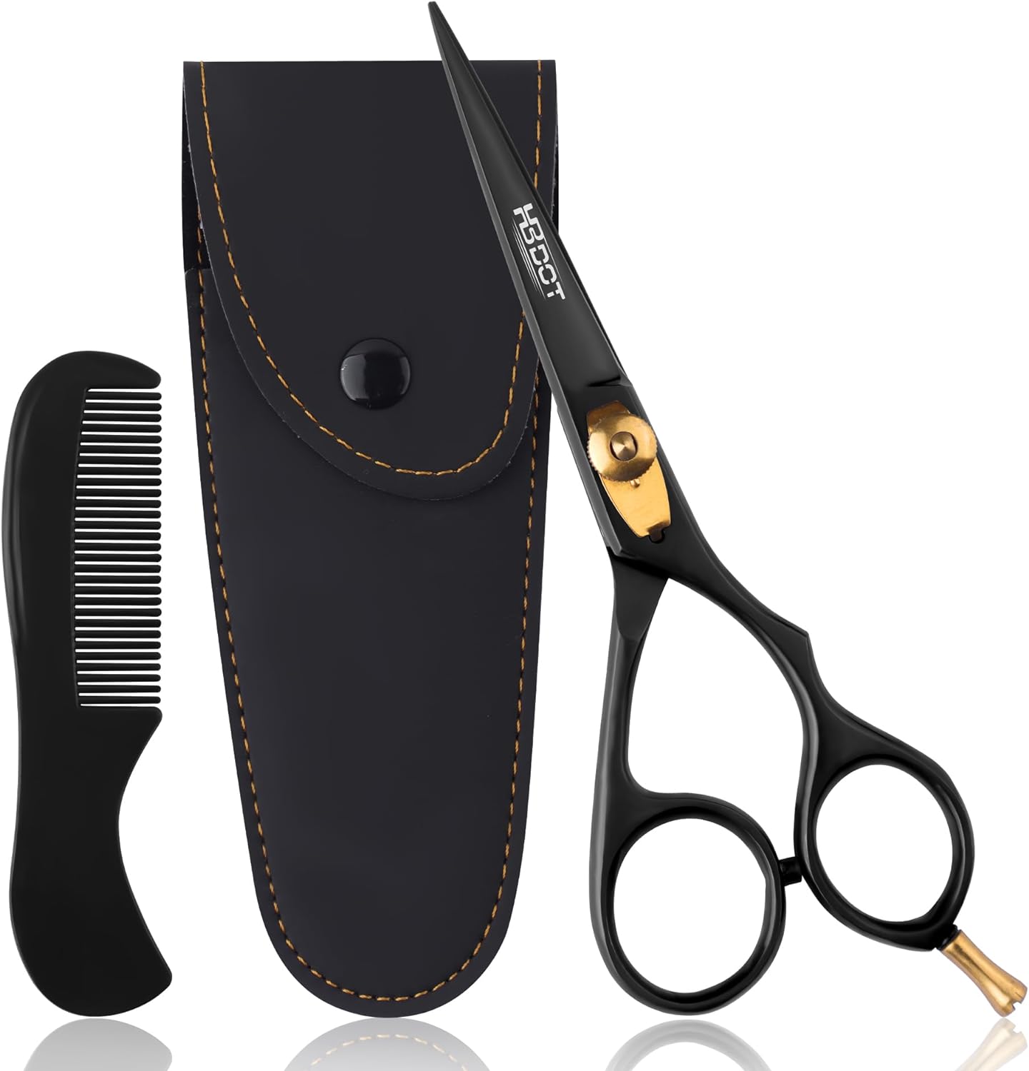 HB DOT Professional Mustache Scissors, 5.5 Inches Mustache and Beard Scissors, German Stainless Steel Beard Scissors for Men with Beautiful Case and Mustache Comb. (Silver and Gold)