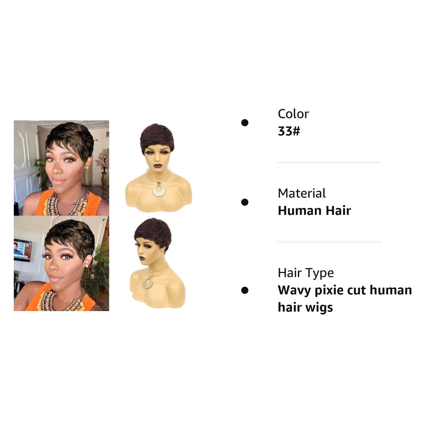 Vogue Pixie Wigs Short Black Wavy Layered Short Human Hair Wigs for Black Women (1B#)