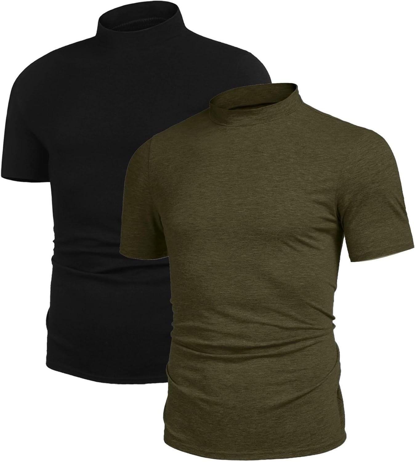 Poriff Men's Casual Mock Turtleneck Pullover Tops Short Sleeve Slim Fit T-Shirts Basic Solid Color Tees