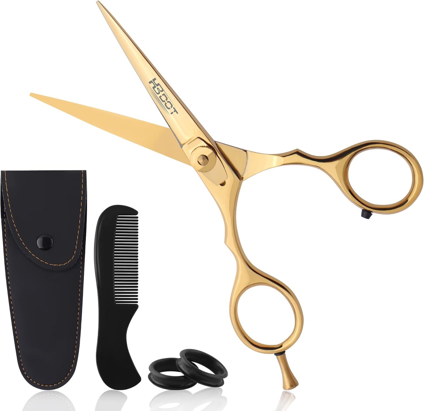 HB DOT Professional Mustache Scissors, 5.5 Inches Mustache and Beard Scissors, German Stainless Steel Beard Scissors for Men with Beautiful Case and Mustache Comb. (Silver and Gold)