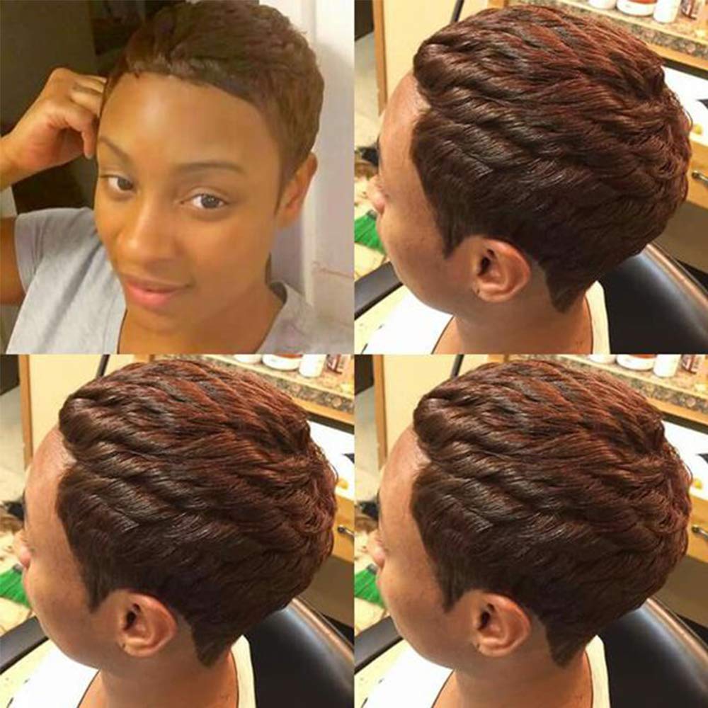 Vogue Pixie Wigs Short Black Wavy Layered Short Human Hair Wigs for Black Women (1B#)