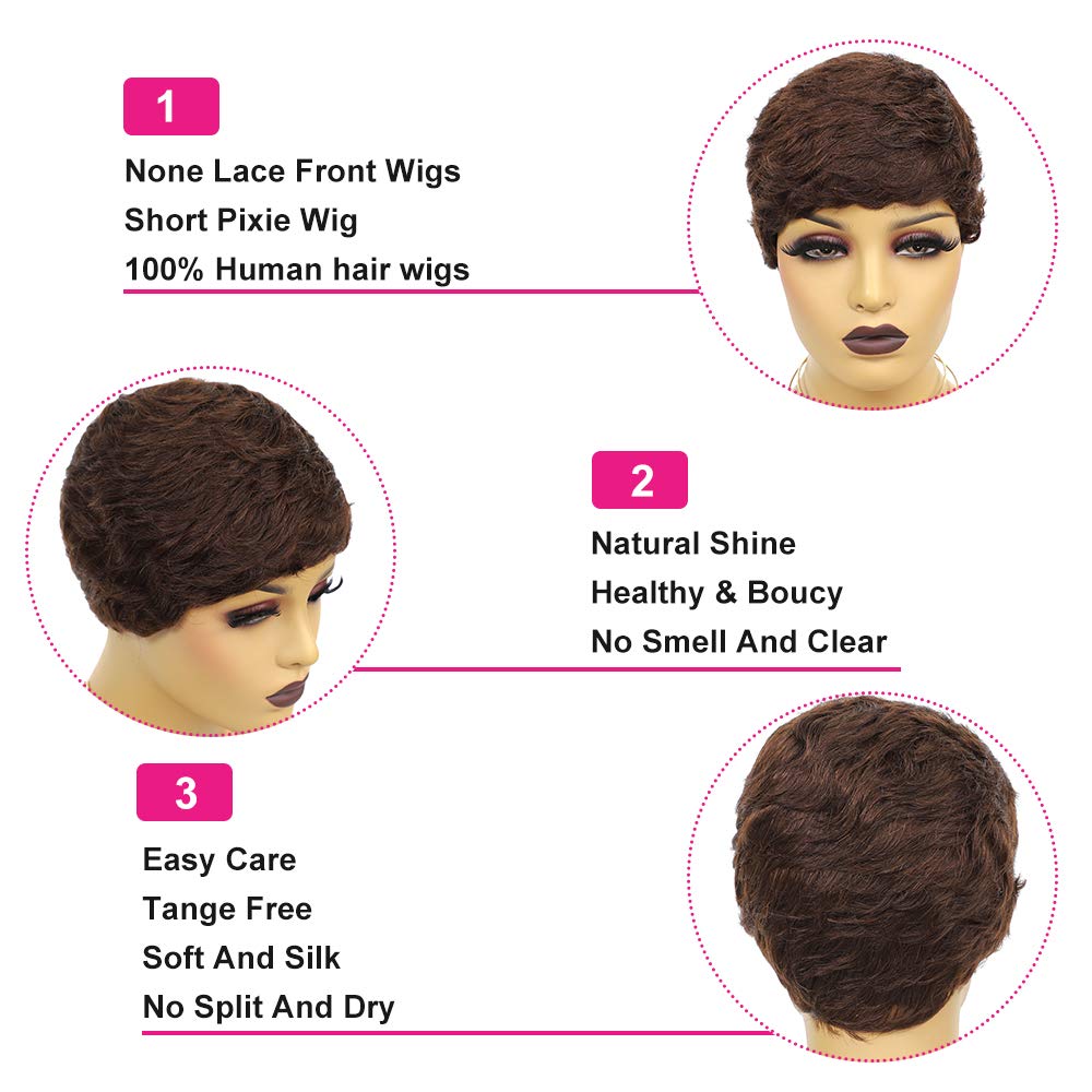Vogue Pixie Wigs Short Black Wavy Layered Short Human Hair Wigs for Black Women (1B#)
