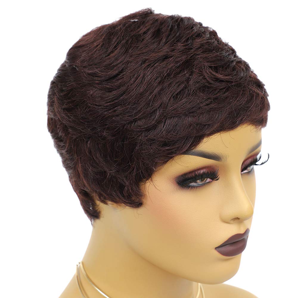 Vogue Pixie Wigs Short Black Wavy Layered Short Human Hair Wigs for Black Women (1B#)