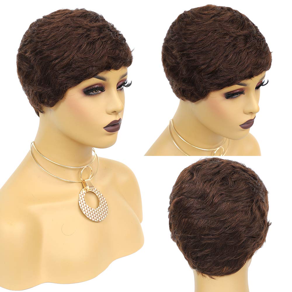 Vogue Pixie Wigs Short Black Wavy Layered Short Human Hair Wigs for Black Women (1B#)