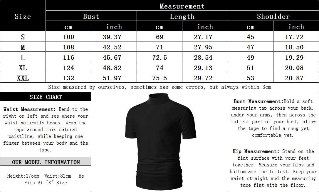Poriff Men's Casual Mock Turtleneck Pullover Tops Short Sleeve Slim Fit T-Shirts Basic Solid Color Tees