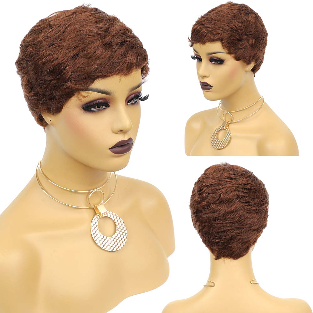 Vogue Pixie Wigs Short Black Wavy Layered Short Human Hair Wigs for Black Women (1B#)