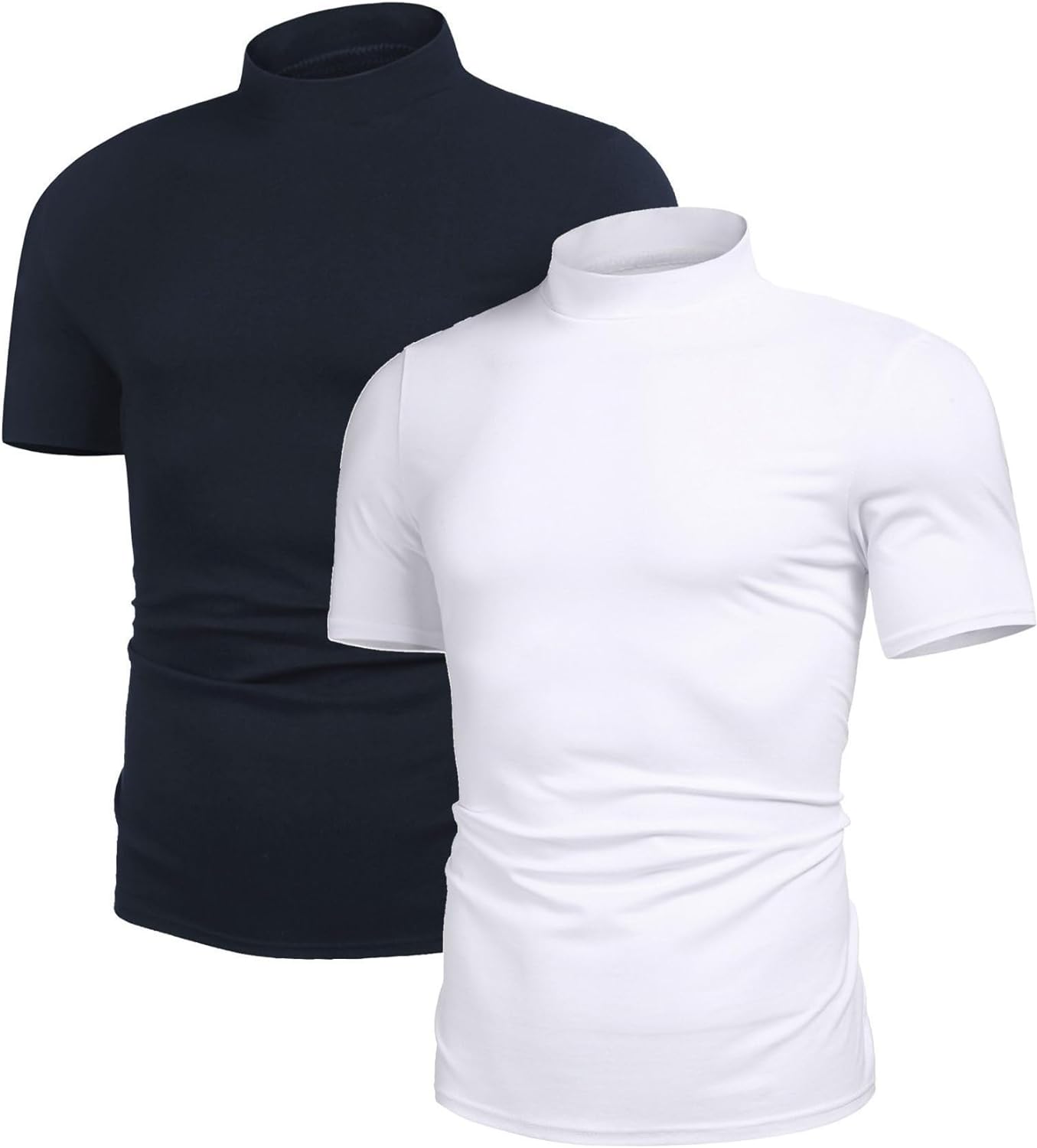 Poriff Men's Casual Mock Turtleneck Pullover Tops Short Sleeve Slim Fit T-Shirts Basic Solid Color Tees