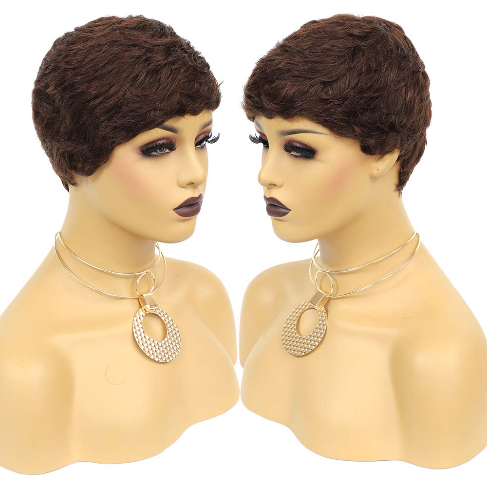 Vogue Pixie Wigs Short Black Wavy Layered Short Human Hair Wigs for Black Women (1B#)