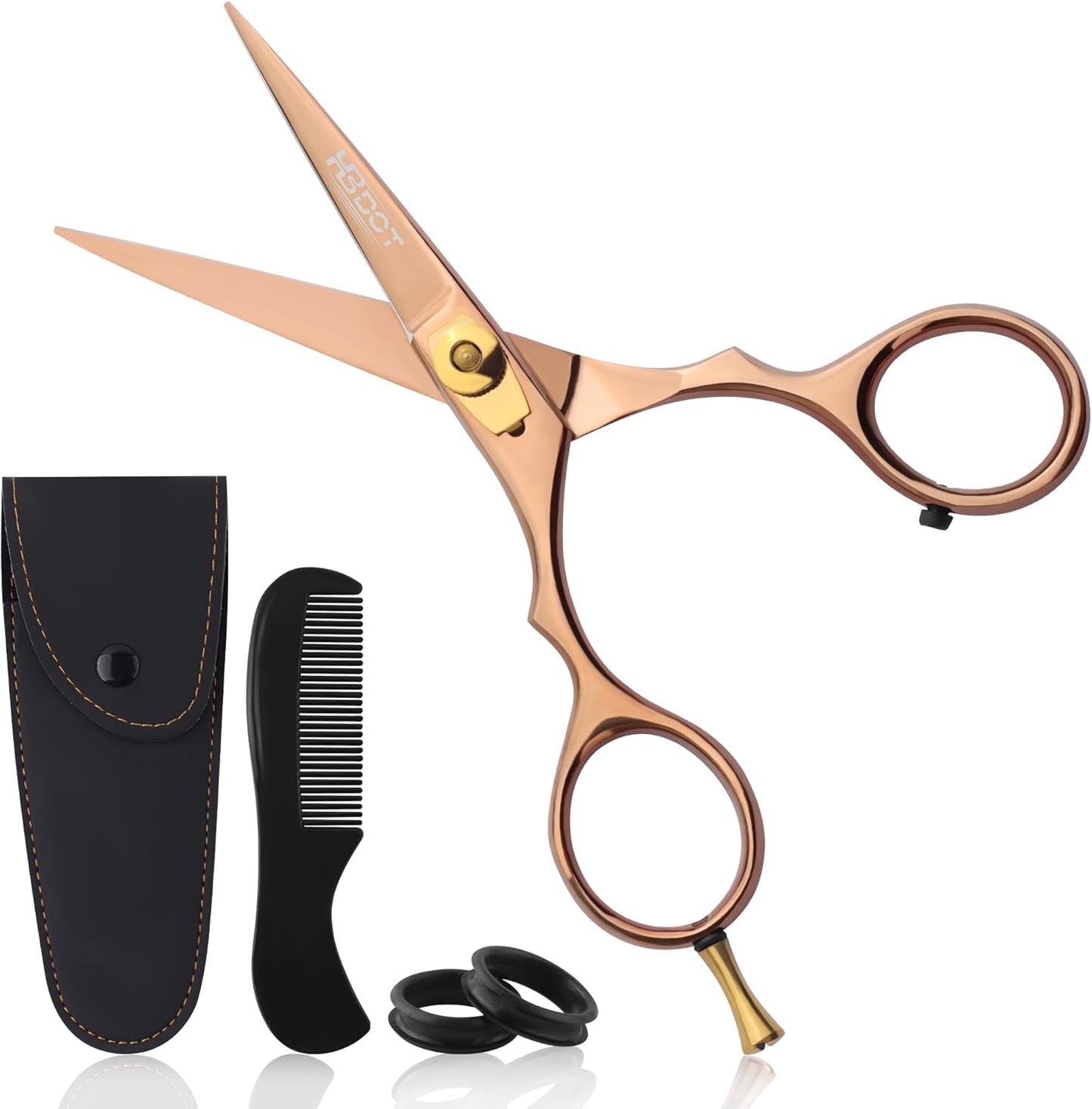 HB DOT Professional Mustache Scissors, 5.5 Inches Mustache and Beard Scissors, German Stainless Steel Beard Scissors for Men with Beautiful Case and Mustache Comb. (Silver and Gold)