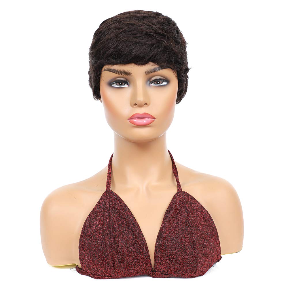 Vogue Pixie Wigs Short Black Wavy Layered Short Human Hair Wigs for Black Women (1B#)