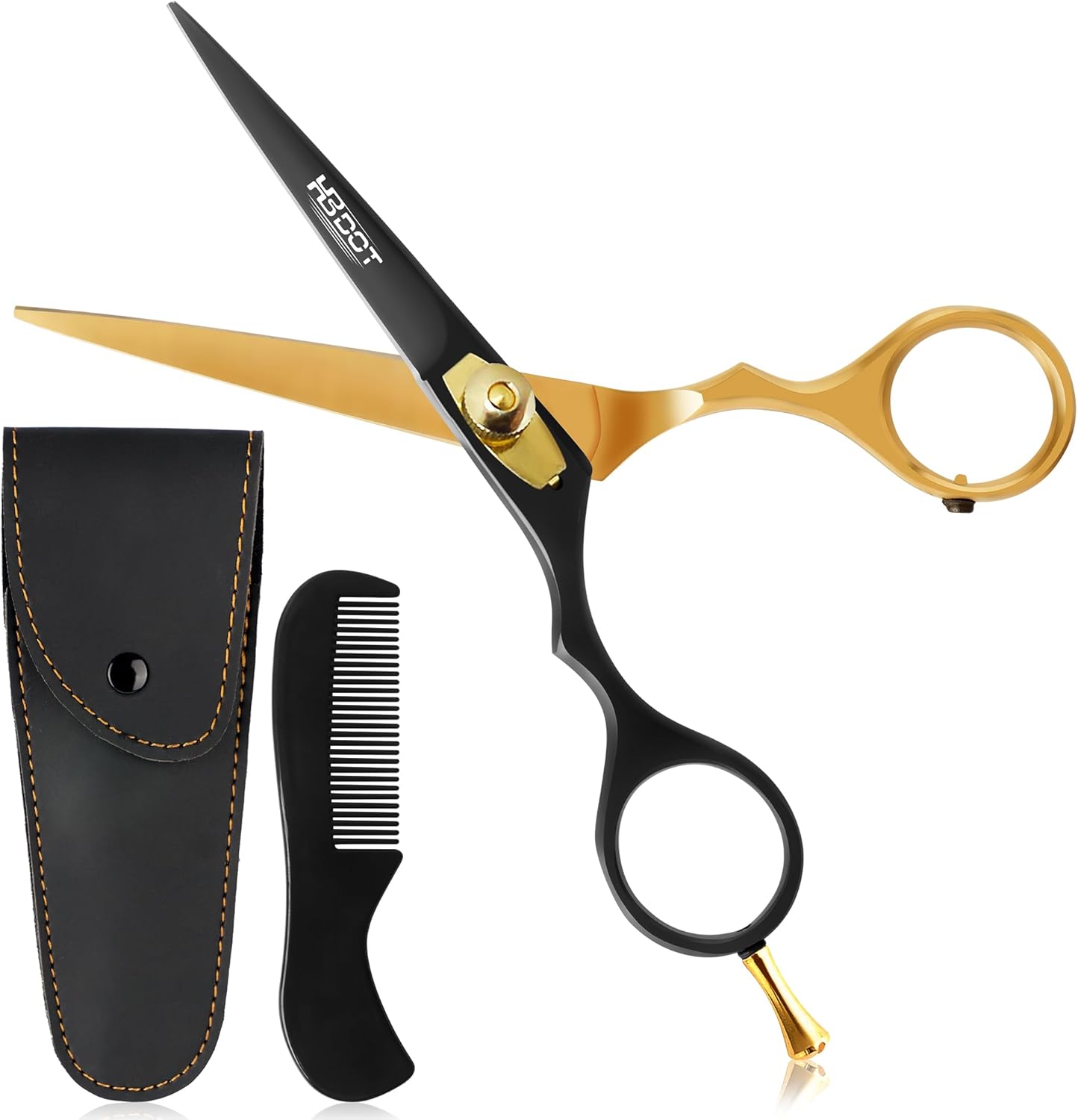 HB DOT Professional Mustache Scissors, 5.5 Inches Mustache and Beard Scissors, German Stainless Steel Beard Scissors for Men with Beautiful Case and Mustache Comb. (Silver and Gold)