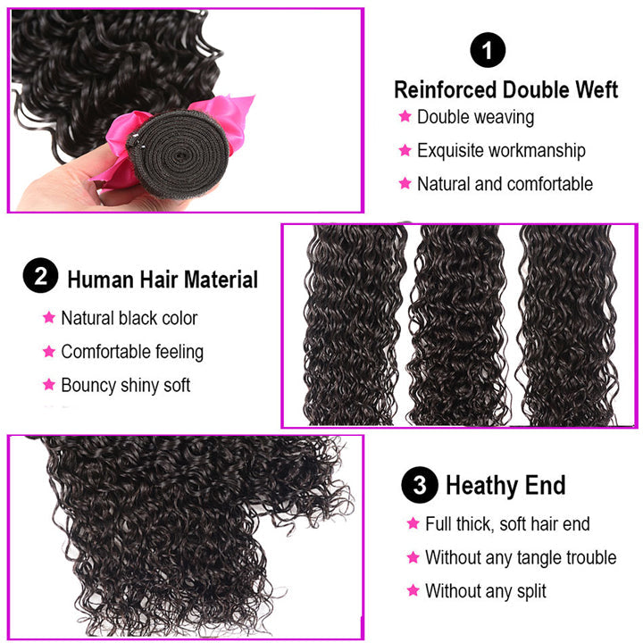 Water Wave Hair 3 Bundles With Closure Wet And Wavy Human Hair Weave Bundles With Lace Closure