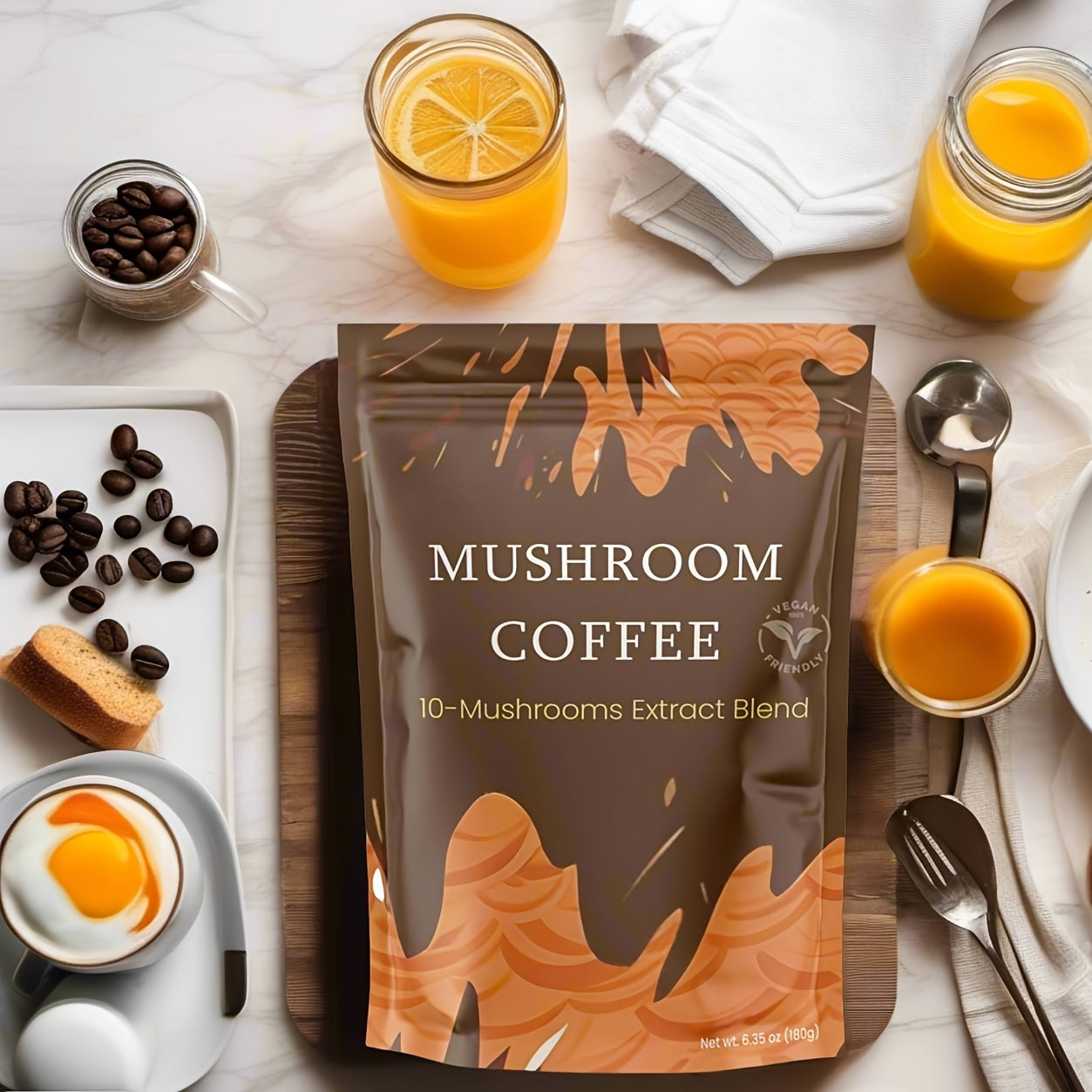 Instant Mushroom Coffee with Turkey Tail and Tremella Extracts - Energize and Hydrate | 6.35 oz|