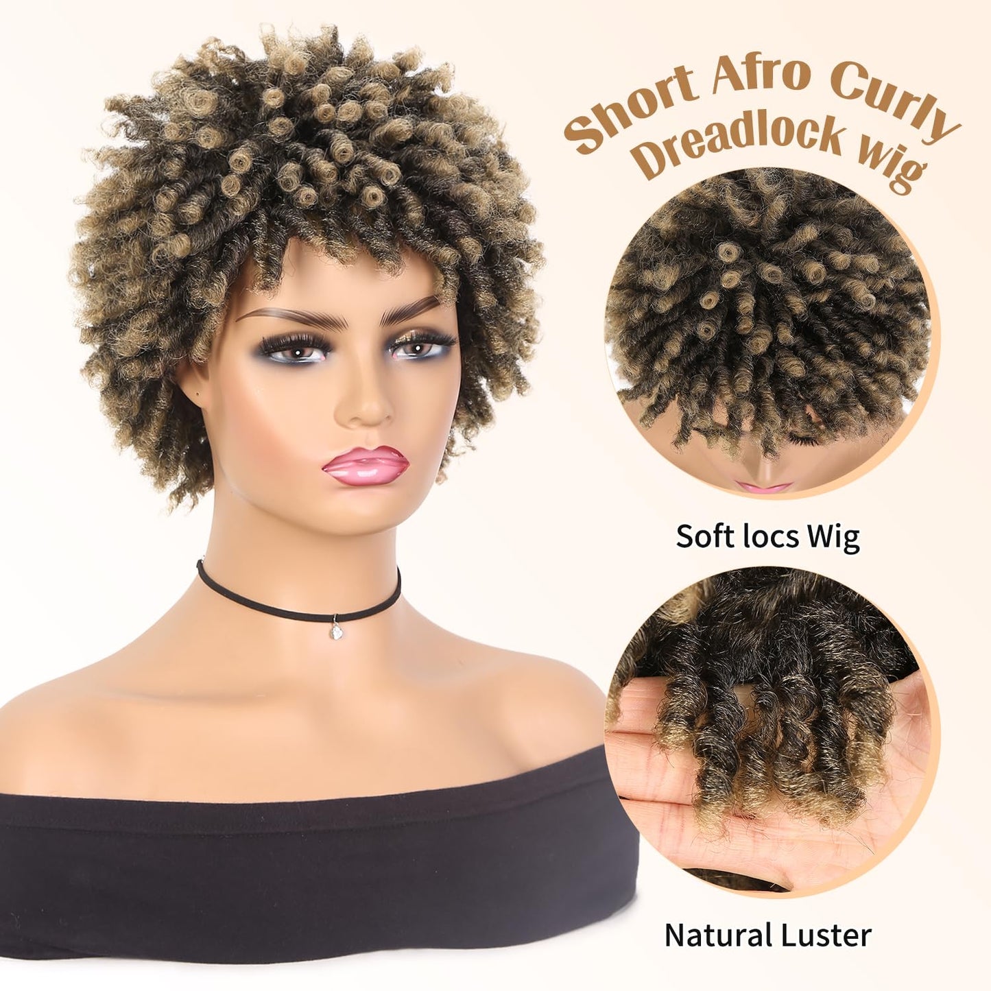 Faux Locs Braid Wigs for Women and Men Short Afro Locs Dreadlock Wig Twist Braided Dreads Wig Natural Curly Synthetic Wig