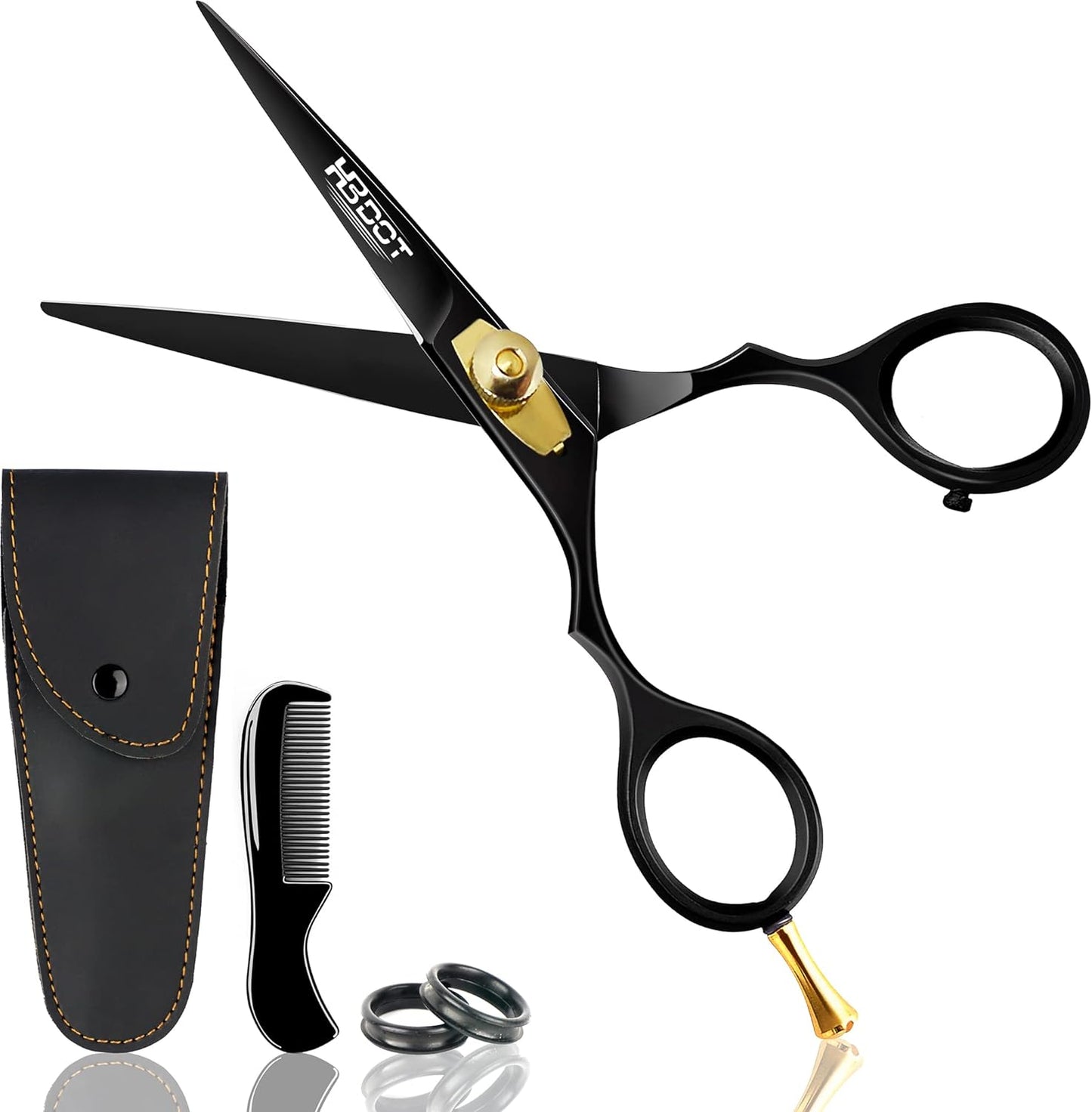 HB DOT Professional Mustache Scissors, 5.5 Inches Mustache and Beard Scissors, German Stainless Steel Beard Scissors for Men with Beautiful Case and Mustache Comb. (Silver and Gold)