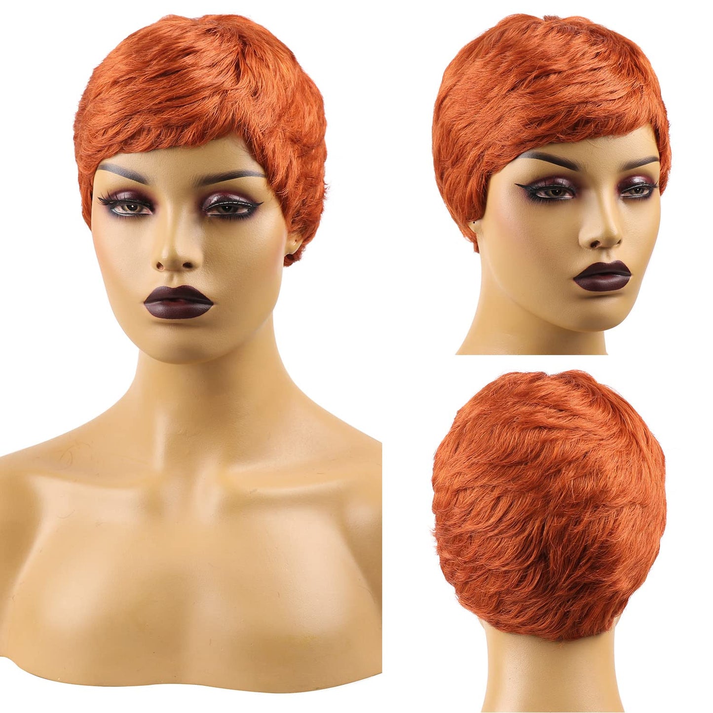 Vogue Pixie Wigs Short Black Wavy Layered Short Human Hair Wigs for Black Women (1B#)