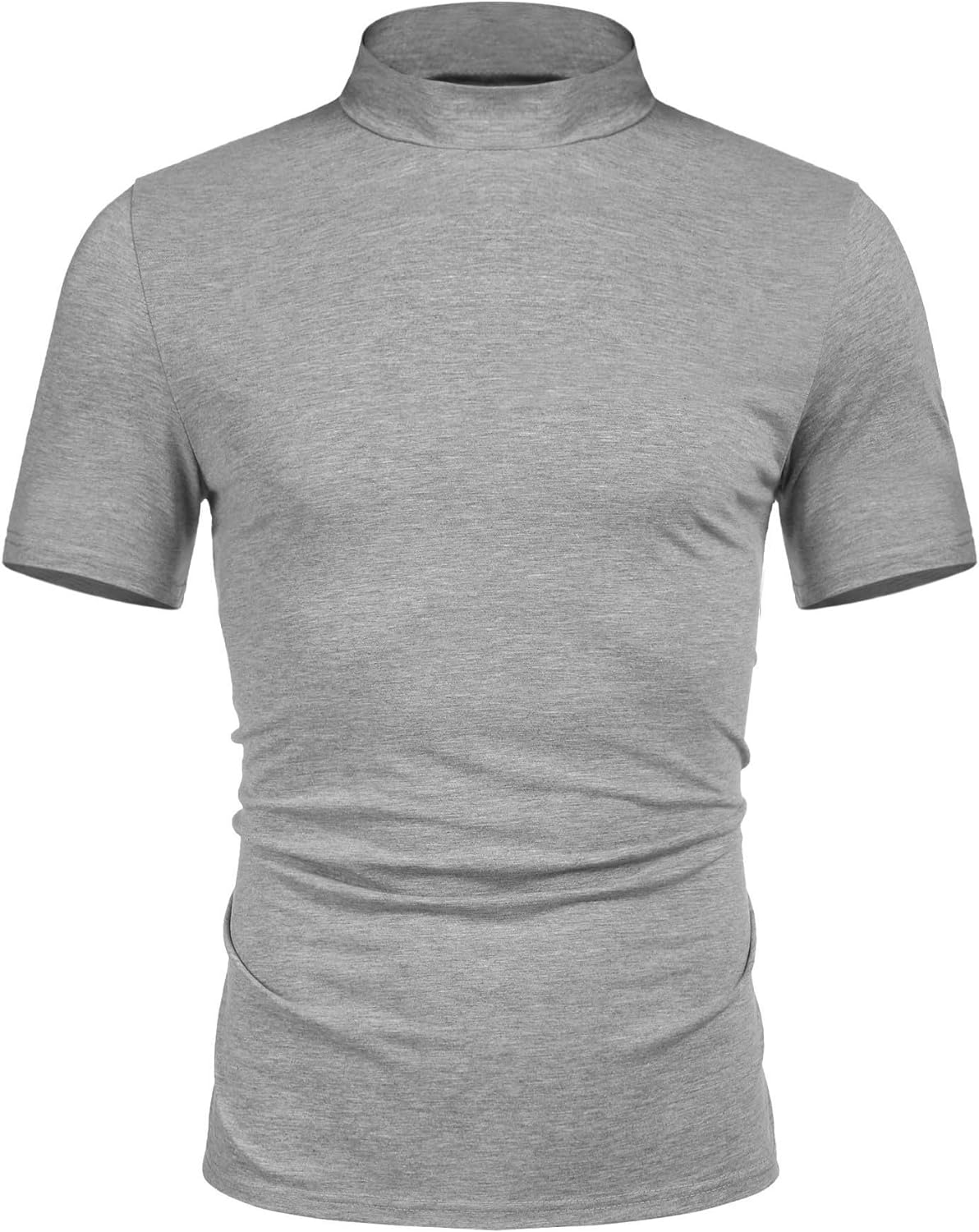 Poriff Men's Casual Mock Turtleneck Pullover Tops Short Sleeve Slim Fit T-Shirts Basic Solid Color Tees