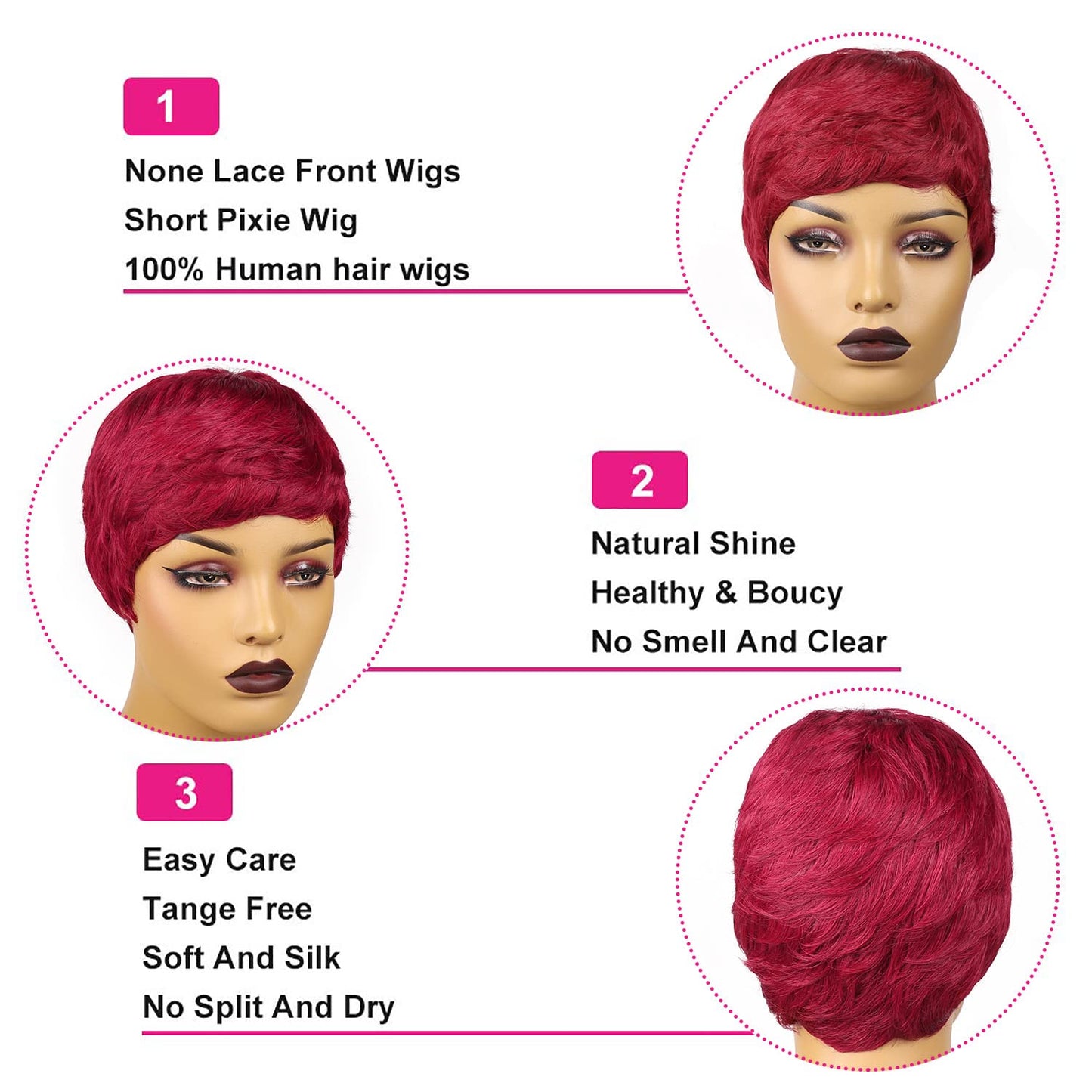 Vogue Pixie Wigs Short Black Wavy Layered Short Human Hair Wigs for Black Women (1B#)
