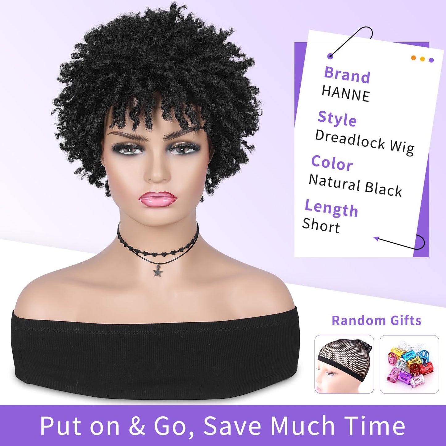 Faux Locs Braid Wigs for Women and Men Short Afro Locs Dreadlock Wig Twist Braided Dreads Wig Natural Curly Synthetic Wig