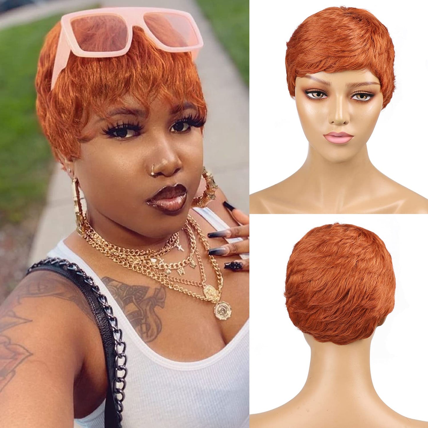 Vogue Pixie Wigs Short Black Wavy Layered Short Human Hair Wigs for Black Women (1B#)