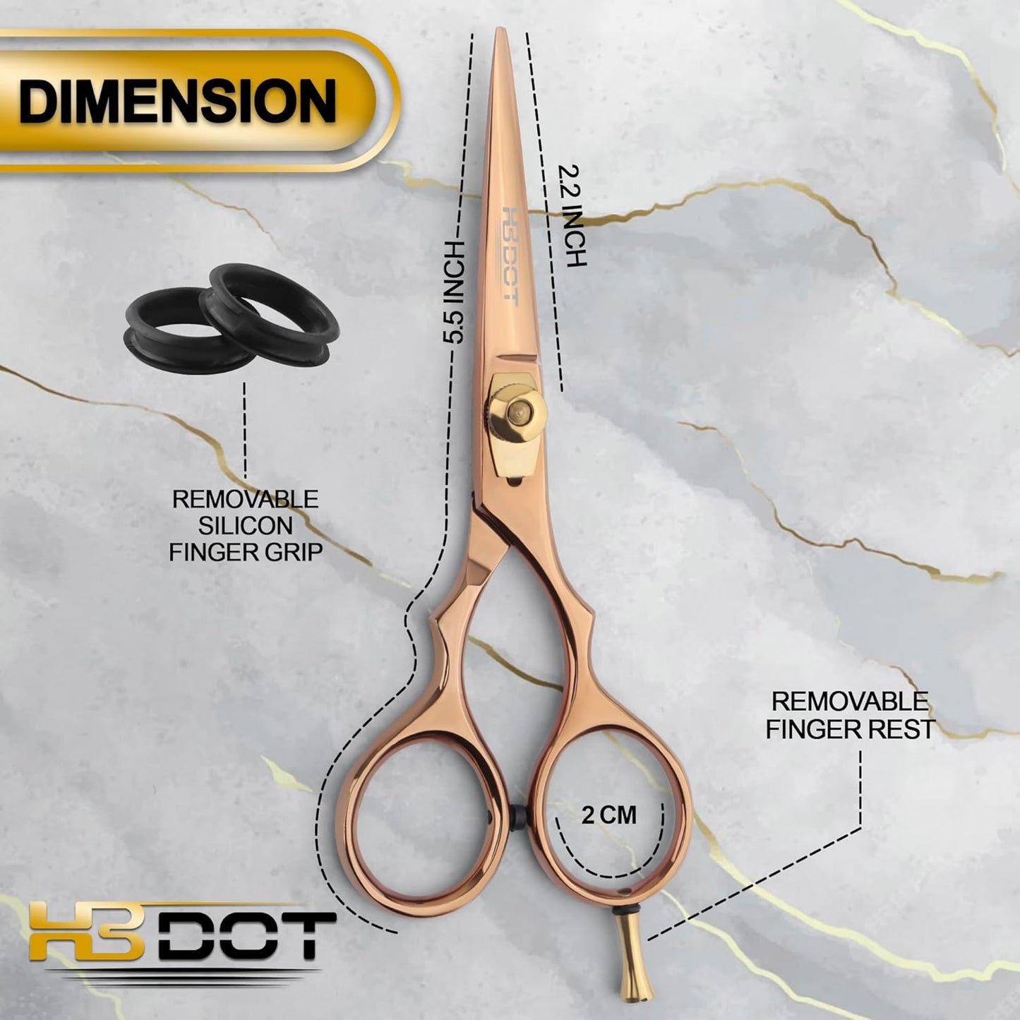 HB DOT Professional Mustache Scissors, 5.5 Inches Mustache and Beard Scissors, German Stainless Steel Beard Scissors for Men with Beautiful Case and Mustache Comb. (Silver and Gold)