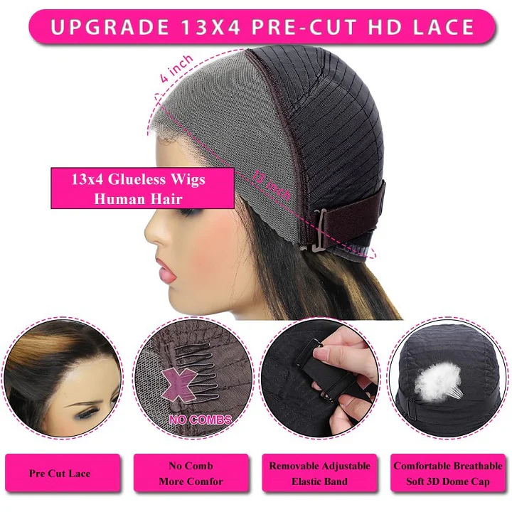 Highlight Body Wave 13x4 Pre Everything Wig Pre Cut Lace Glueless Human Hair Wig