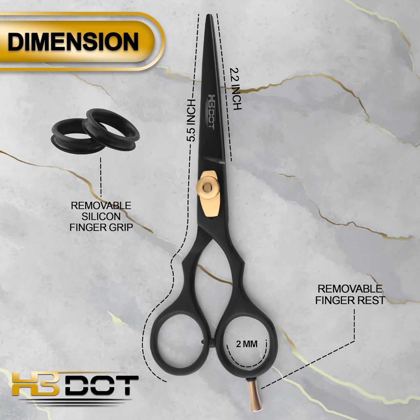 HB DOT Professional Mustache Scissors, 5.5 Inches Mustache and Beard Scissors, German Stainless Steel Beard Scissors for Men with Beautiful Case and Mustache Comb. (Silver and Gold)