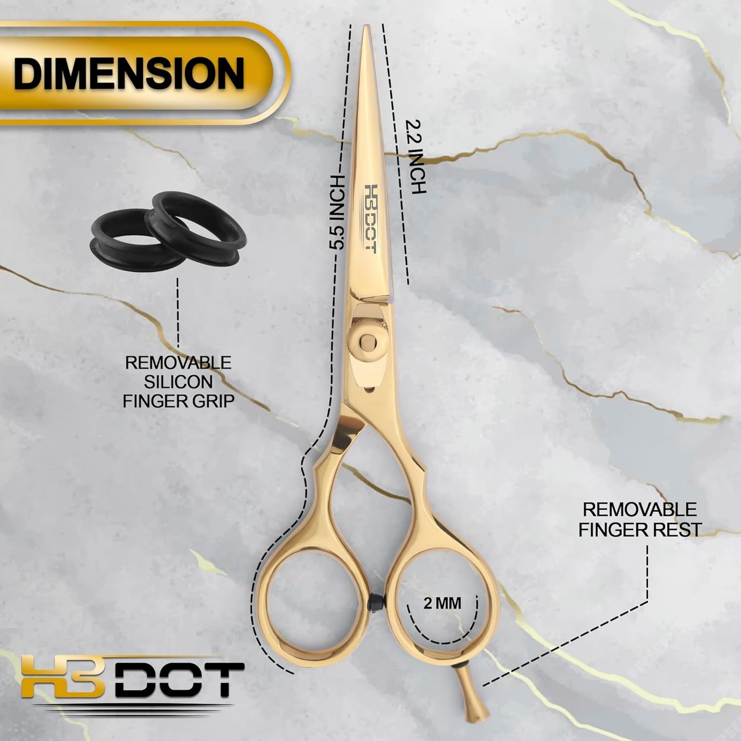 HB DOT Professional Mustache Scissors, 5.5 Inches Mustache and Beard Scissors, German Stainless Steel Beard Scissors for Men with Beautiful Case and Mustache Comb. (Silver and Gold)