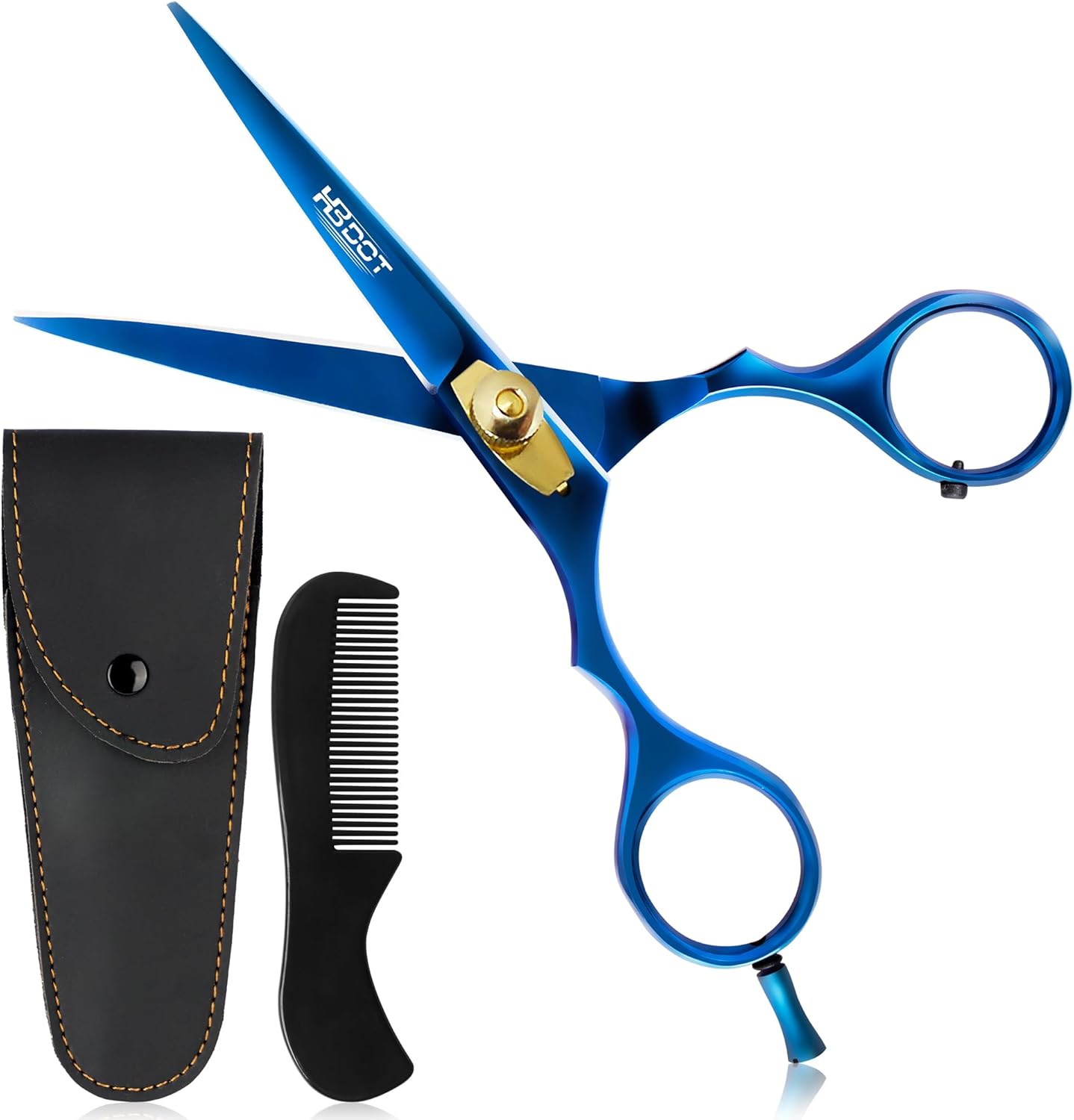 HB DOT Professional Mustache Scissors, 5.5 Inches Mustache and Beard Scissors, German Stainless Steel Beard Scissors for Men with Beautiful Case and Mustache Comb. (Silver and Gold)