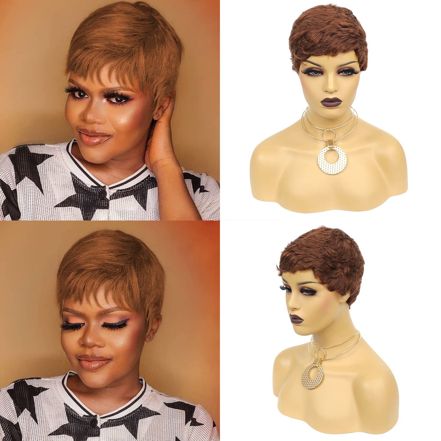 Vogue Pixie Wigs Short Black Wavy Layered Short Human Hair Wigs for Black Women (1B#)