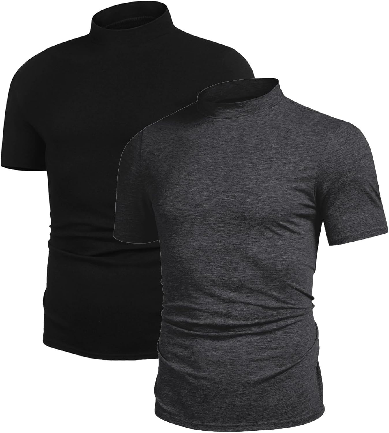Poriff Men's Casual Mock Turtleneck Pullover Tops Short Sleeve Slim Fit T-Shirts Basic Solid Color Tees