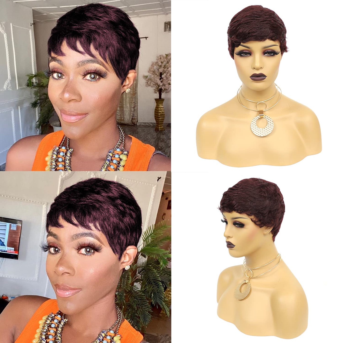 Vogue Pixie Wigs Short Black Wavy Layered Short Human Hair Wigs for Black Women (1B#)