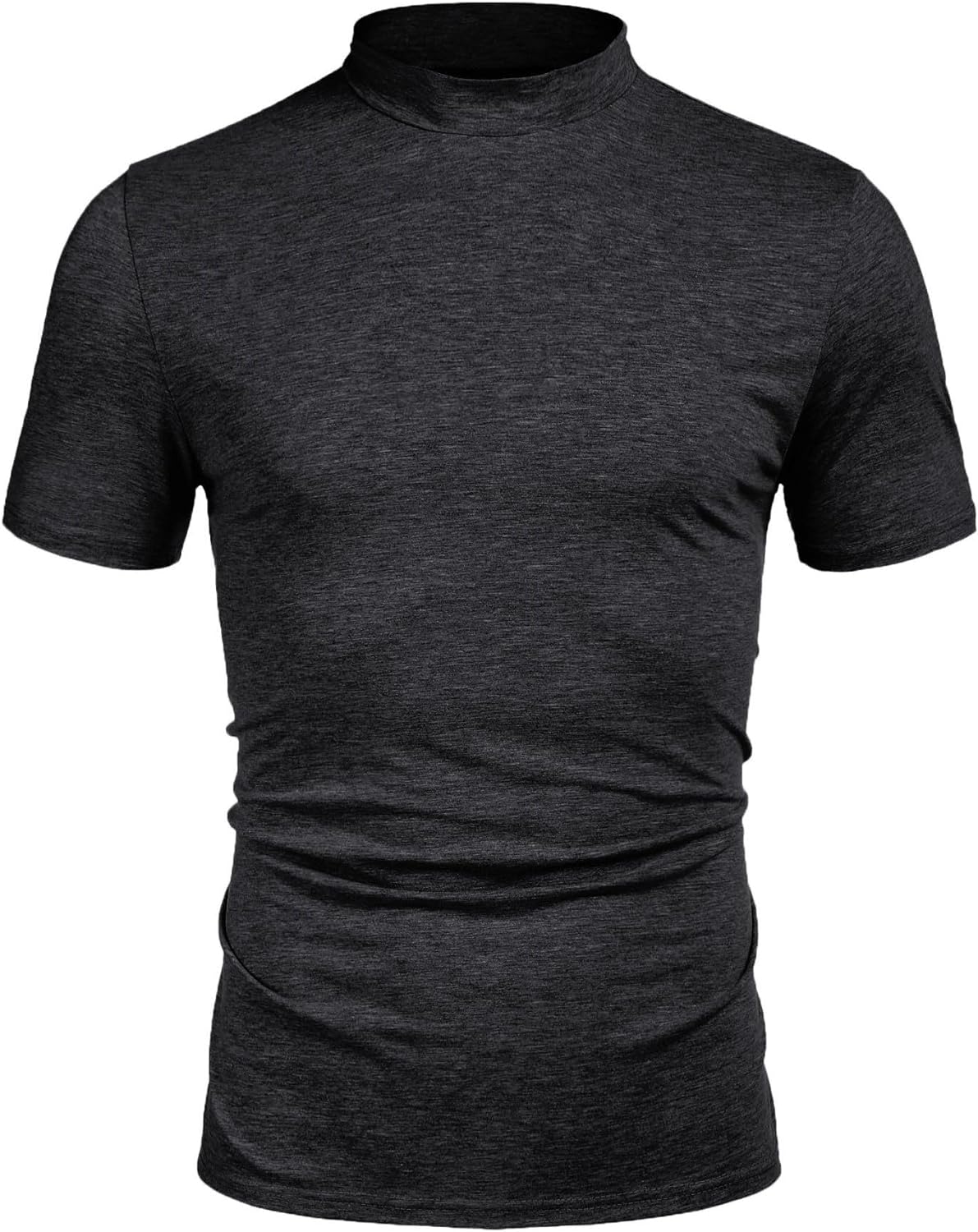 Poriff Men's Casual Mock Turtleneck Pullover Tops Short Sleeve Slim Fit T-Shirts Basic Solid Color Tees
